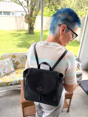 Kate Spade Leila Medium Backpack Black Pebbled Leather Logo Adjustable Straps